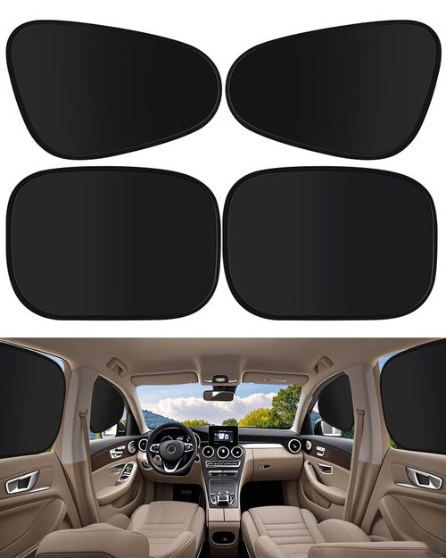 Window sunshade, car sunshade, 100% shading rate, electrostatic suction cup sunshade, universal suitable for car UV protection (4 pieces)