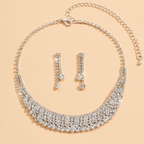 Fashion Claw Chain Water Diamond Necklace Earring Set Dinner Dress Versatile Clavicle Chain Accessories