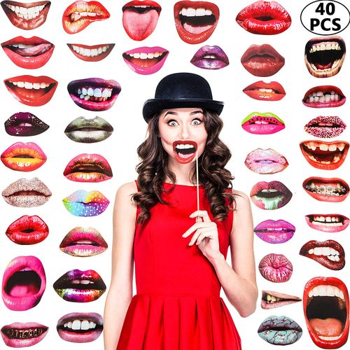 Interesting lip photography props, interesting mouth DIY set with wooden sticks, selfie props accessories suitable for birthdays, weddings, graduation, Halloween parties, 20 lips