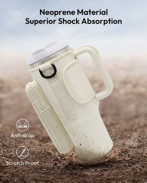 Water bottle bag 40 ounces (approximately 1134.0 grams) with phone bag, water bottle holder bag with adjustable shoulder strap, cup accessory suitable for hiking, travel and camping (beige)