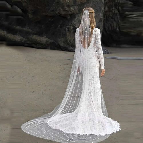 Pearl Wedding Veil Cathedral Pearl Veil 1 Tier Bridal Veils Elegant Non-slip Veils Bride Hair Accessories for Women Bridal Shower Gift Prom  with Comb