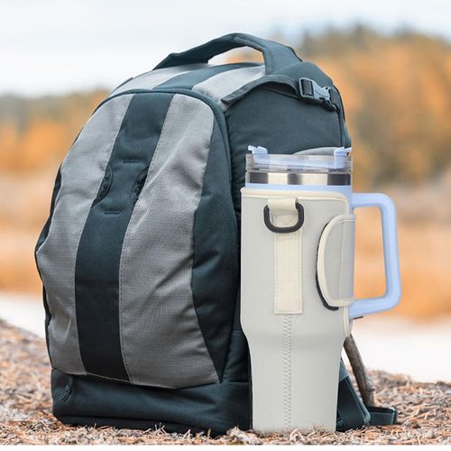 Water bottle bag 40 ounces (approximately 1134.0 grams) with phone bag, water bottle holder bag with adjustable shoulder strap, cup accessory suitable for hiking, travel and camping (beige)