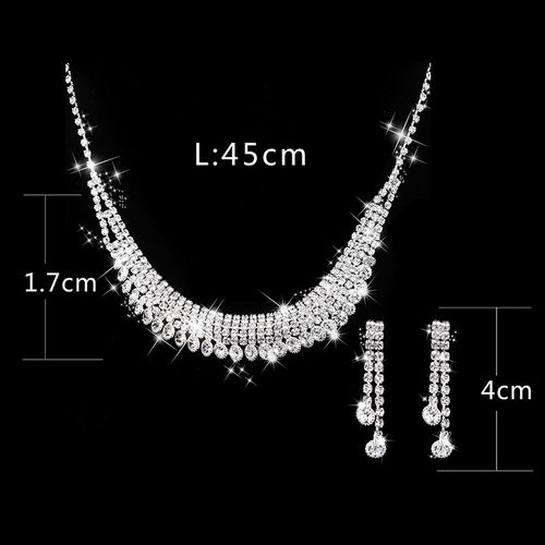 Fashion Claw Chain Water Diamond Necklace Earring Set Dinner Dress Versatile Clavicle Chain Accessories