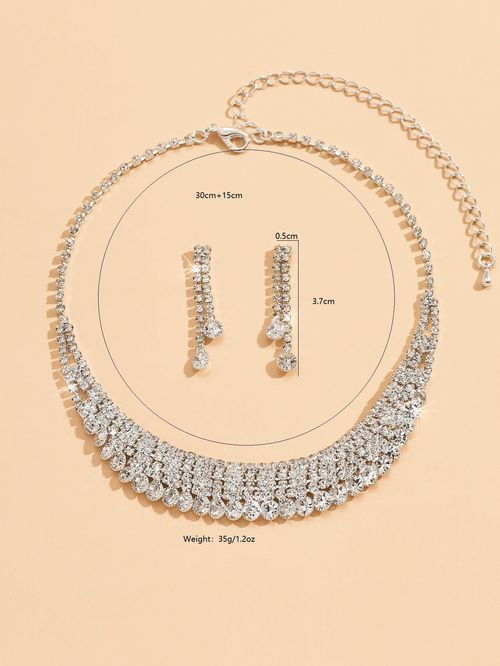 Fashion Claw Chain Water Diamond Necklace Earring Set Dinner Dress Versatile Clavicle Chain Accessories