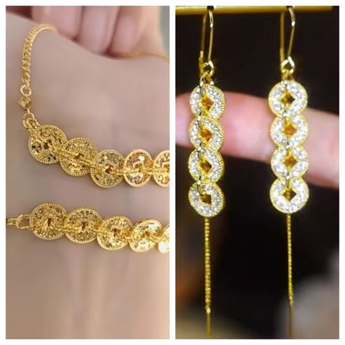 Five Emperors Coin Sparkling Ice-Blazing Transporting Pearl Bracelet, Earrings, Women's Luxury Casual Must-have Gift Item