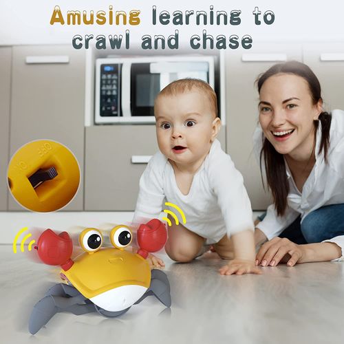 Crawling Crabs - Mobile, Dancing, Walking Toys, Suitable for Infants and Toddlers | Interactive Prone Time Crabs with Music and Lights | Boys and Girls Baby Crawling Toys and Baby Birthday Gifts (Yellow)