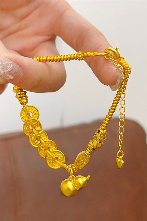 Retro Five Emperors Money Plate Wrapped Bracelet Fashion New Chinese Gold Gourd Pendant Bracelet Light Luxury Luxury High Sense Handstring