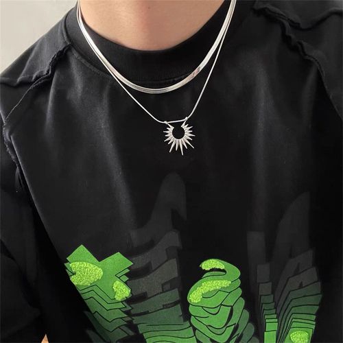 Fashion double-layered layered men's snake-shaped chain sun pendant collar jewelry