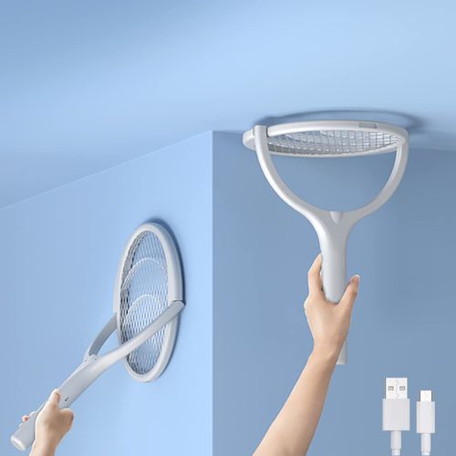 Electric Bug Zapper Racket Mosquito Fly Gnat Wasp Killer USB Type-C Rechargeable Electric Fly Swatter Racket Fly Mosquito Zapper Indoor Rotating Head (1 - Pack)