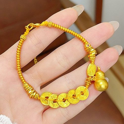 Retro Five Emperors Money Plate Wrapped Bracelet Fashion New Chinese Gold Gourd Pendant Bracelet Light Luxury Luxury High Sense Handstring