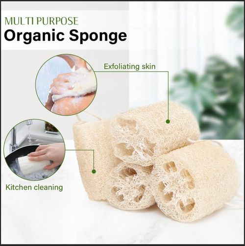 Organic and natural cucumber fibers  Unbleached natural cucumbers  Used for body exfoliation and kitchen cleaning  Eco-friendly bathtub  Shower scrubber  For face, back, tableware  Natural cucumber fibers  5 pieces