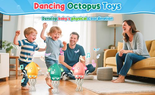 Dancing Octopus Baby Toy, Electric Crawling Octopus Prone Time Toy, Rechargeable Magic Dancing Music Squid Suitable for Children Aged 3, 4, 5, 6, Boys and Girls Birthday Gifts, Fun Squid Suitable for Office Desk Decoration