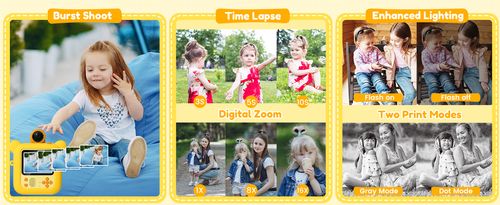 Children's camera instant printing 7 rolls of printing paper 2.4-inch screen instant camera, suitable for children aged 3-12, 1080P, 180 ° flip lens, 32GB TF card - Christmas and birthday gift suitable for boys and girls