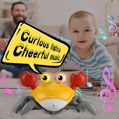 Crawling Crabs - Mobile, Dancing, Walking Toys, Suitable for Infants and Toddlers | Interactive Prone Time Crabs with Music and Lights | Boys and Girls Baby Crawling Toys and Baby Birthday Gifts (Yellow)