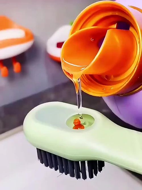Multi tasking soft bristled brush - gently cleans shoes, laundry rooms, and home surfaces - no damage, easy to use, perfect for delicate items, green