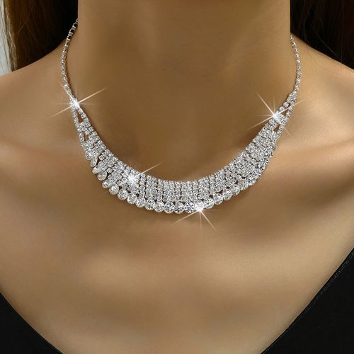 Fashion Claw Chain Water Diamond Necklace Earring Set Dinner Dress Versatile Clavicle Chain Accessories