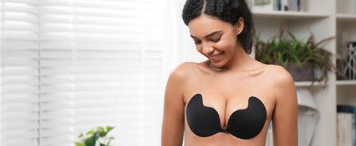 Adhesive bra, backless, non adhesive, strapless, invisible gathering bra, women's dress, 1 pairs of reusable nipple covers