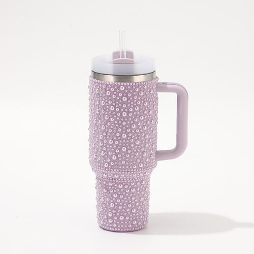 New Pearl Diamond Insulated Cup - 40oz, With Handle, Portable for Car Use - Stainless Steel Insulated Cup, Water Bottle