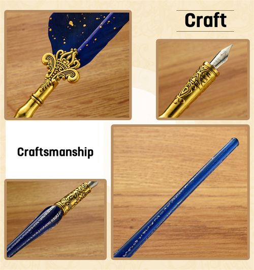 Classic Calligraphy Feather Pen Wax Ink Seal Stamp Set Vintage Wood Dip Pen 6Pcs Ink Bottles Gift for Students Adult Supplies