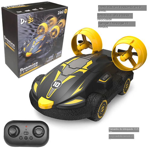 Água, terra e ar anfíbios dois em um hovercraft controlado remotamente, veículo aéreo não tripulado rápido, veículo à deriva, brinquedo de carregamento ao ar livre, alta velocidade