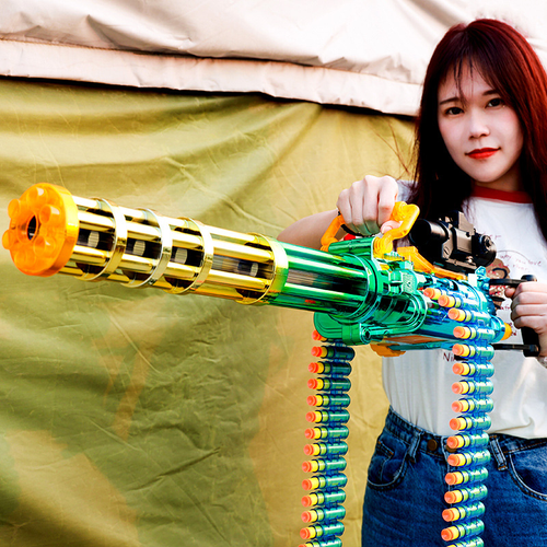 Pistola de bala macia Gatling rotativa de disparo contínuo elétrico pode disparar arma de brinquedo, meninos comem metralhadora de frango, metralhadora pesada das crianças