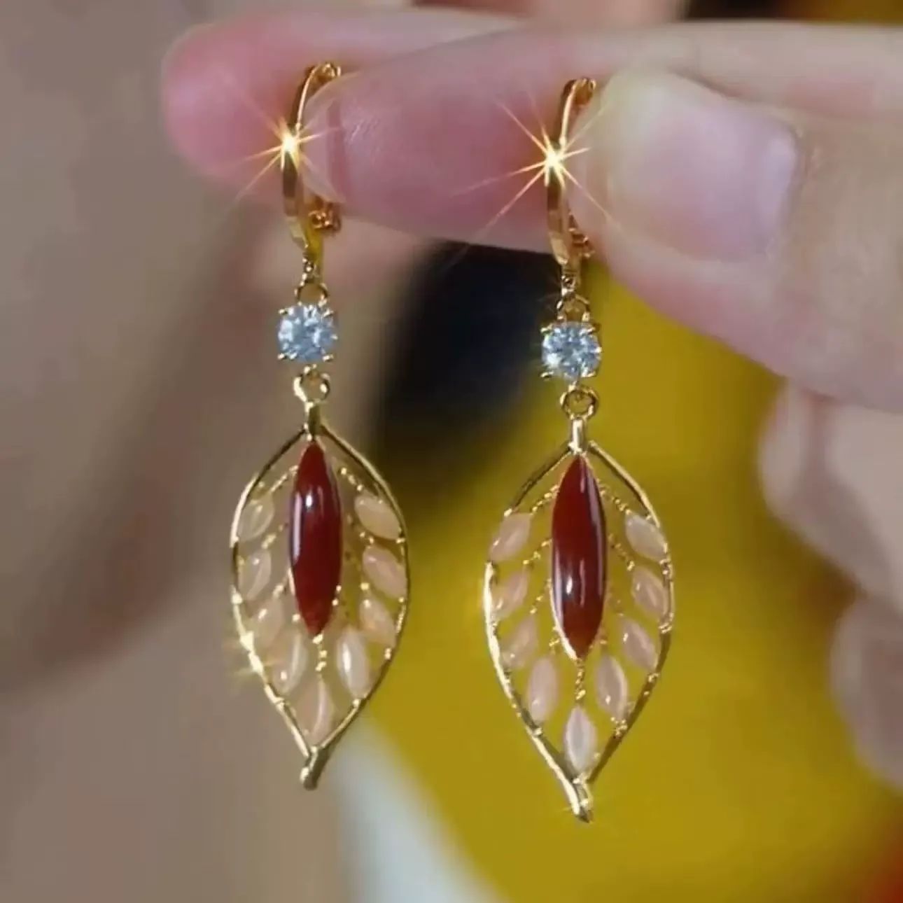2025 New Hot-Selling Red Leaf Earrings – Light Luxury Design with Elegant Premium Feel