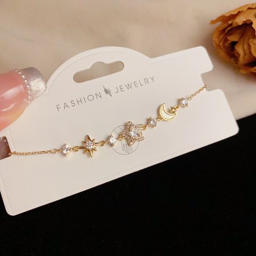 New Fashion Sweet Rhinestone Star and Moon Bracelet – Sparkling Minimalist Jewelry with Unique and Elegant Design