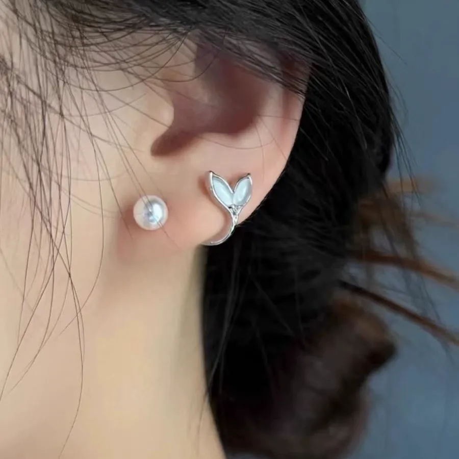 Cat's Eye Opal Fishtail Pearl Earrings