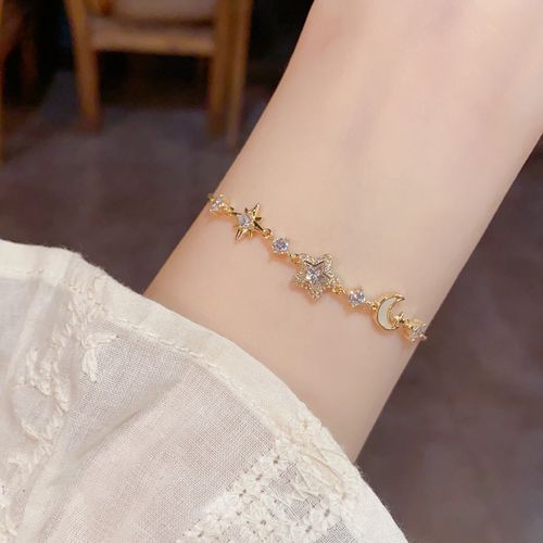 New Fashion Sweet Rhinestone Star and Moon Bracelet – Sparkling Minimalist Jewelry with Unique and Elegant Design