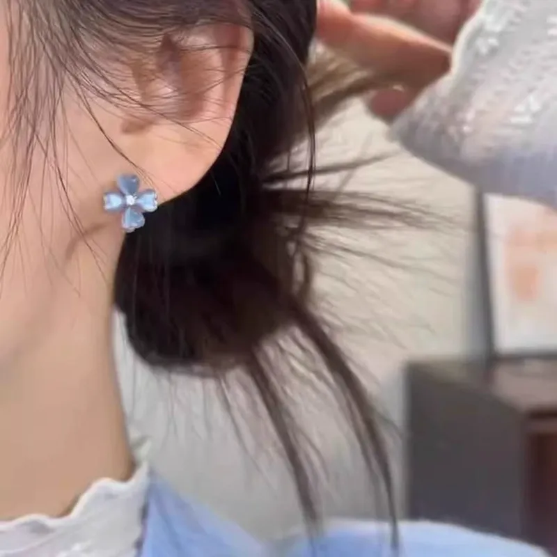 Blue Four-Leaf Clover Earrings