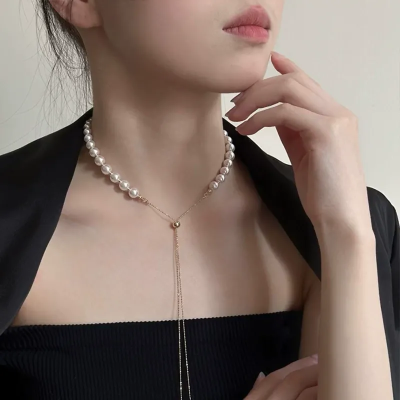 Parisian Glide Pearl Choker | Petit Pavé Chain w丨Curated Drop - Sculptural Décolleté
