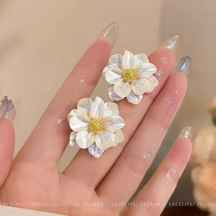 Super fairy camellia flower earrings for women high-end fashion all-match earrings