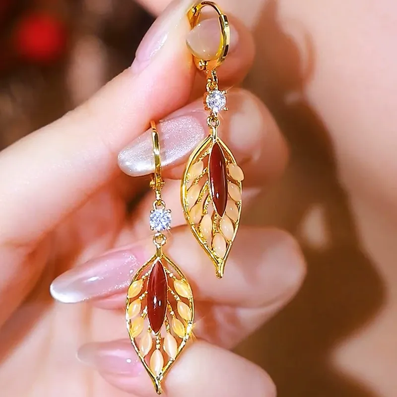 2025 New Hot-Selling Red Leaf Earrings – Light Luxury Design with Elegant Premium Feel