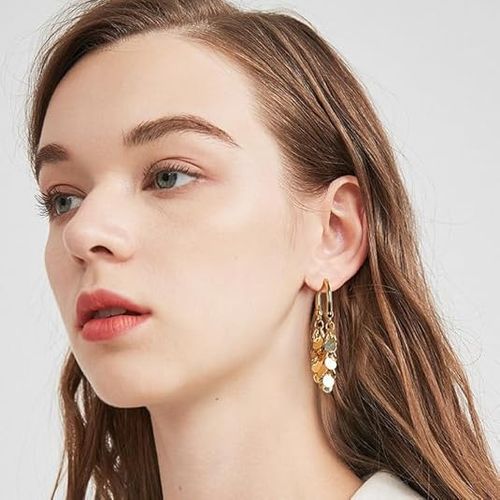 Long Tassel Dangle Earrings Bohemian Sparkly Fringe Geometric Bar Formal Gold Drop Earrings for Women Charms Boho Holiday Ear Jewelry