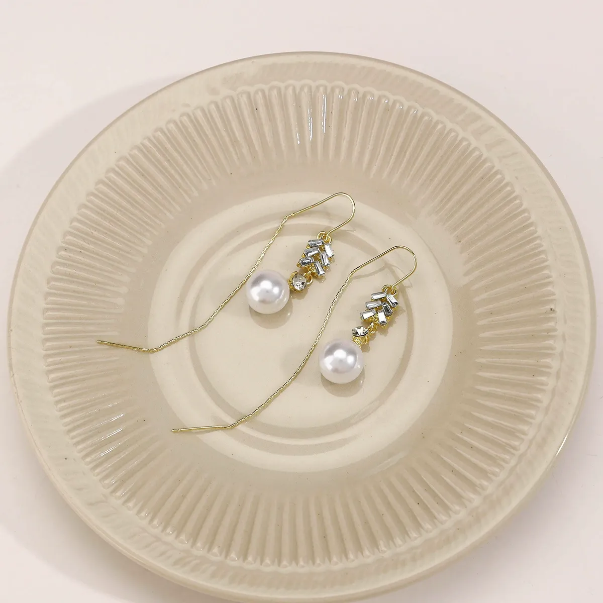 Boutique Micro-Paved Pearl Threader Earrings