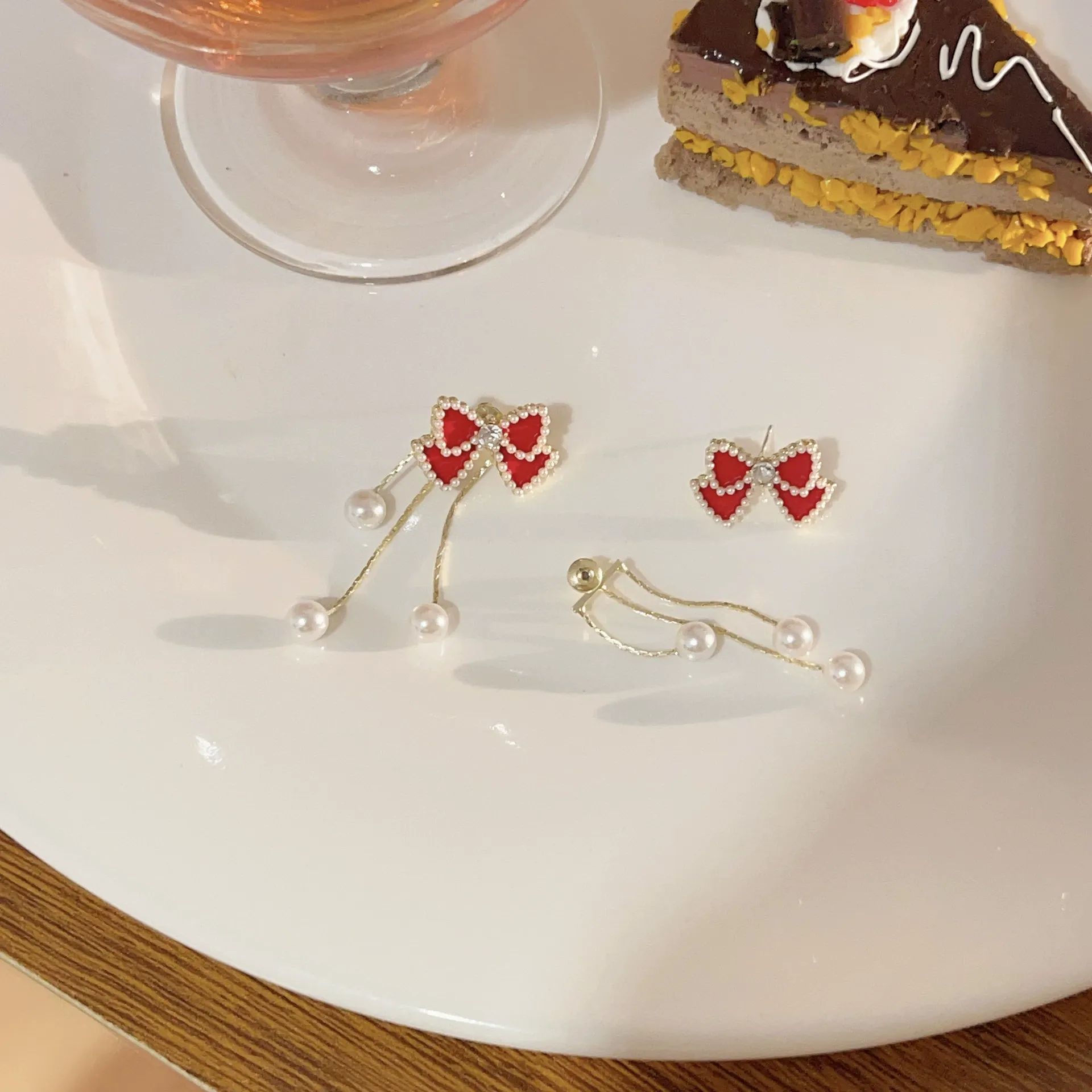 New Red Bow Pearl Earrings for Women – Chic and Elegant Studs with Unique Boutique Design