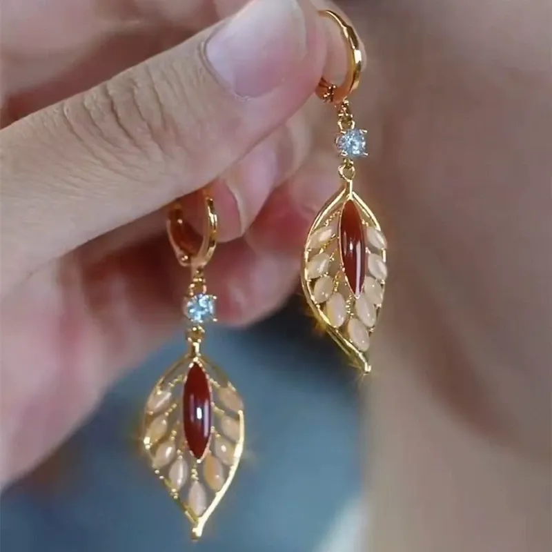 2025 New Hot-Selling Red Leaf Earrings – Light Luxury Design with Elegant Premium Feel
