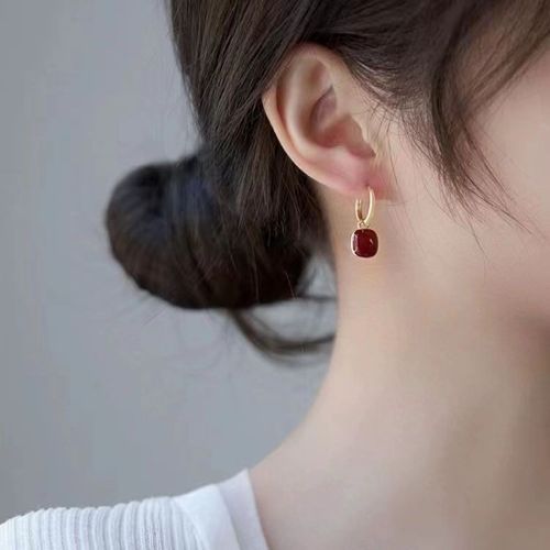 Wine Red Cube Drop Earrings | Convertible Clip,Post Hook Backs