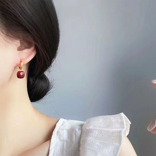 Wine Red Cube Drop Earrings | Convertible Clip,Post Hook Backs