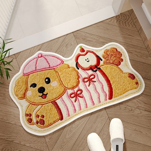 Absorbent Anti-Slip Bathroom Floor Mat - Woven, Animal Print Cartoon Design, for Home Use