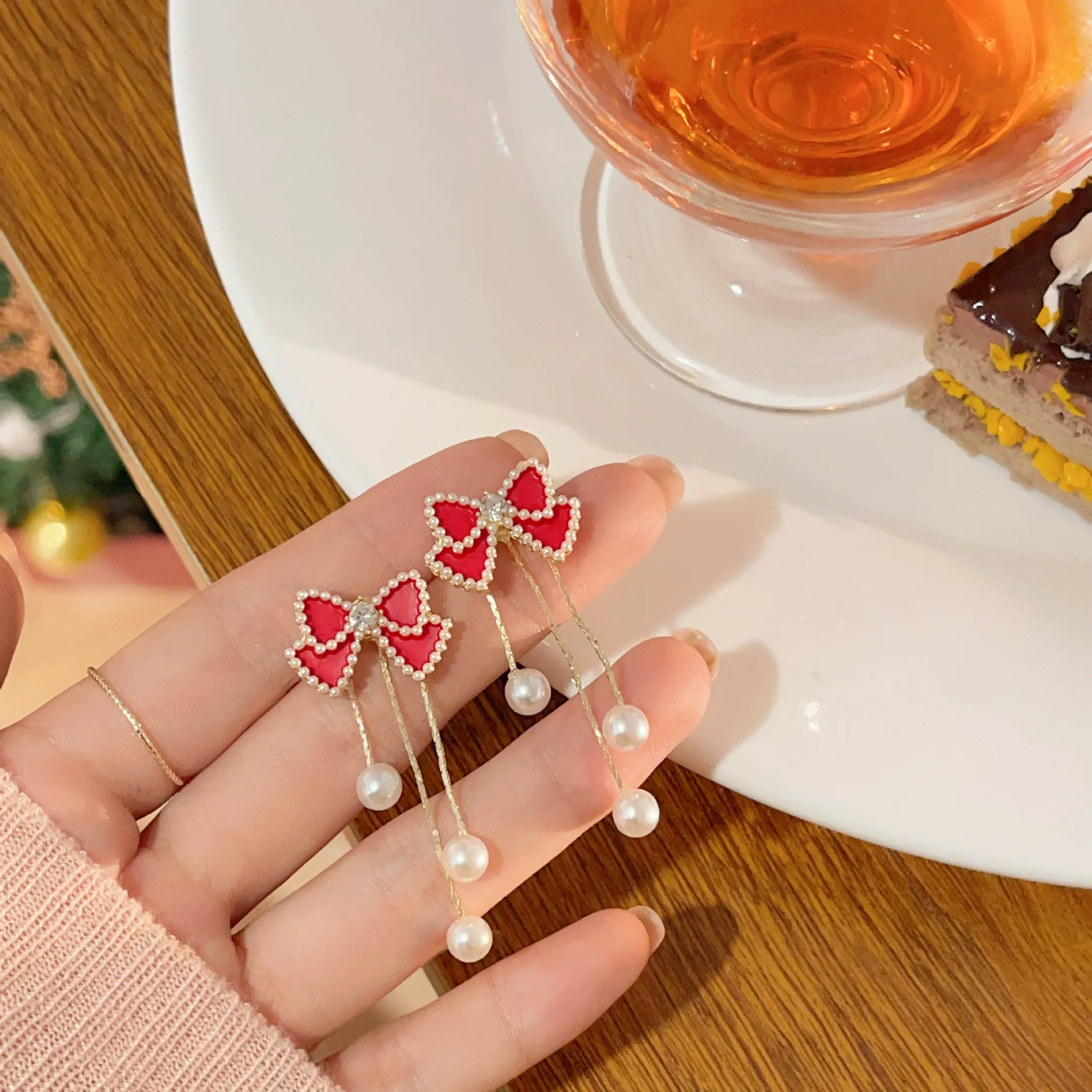 New Red Bow Pearl Earrings for Women – Chic and Elegant Studs with Unique Boutique Design