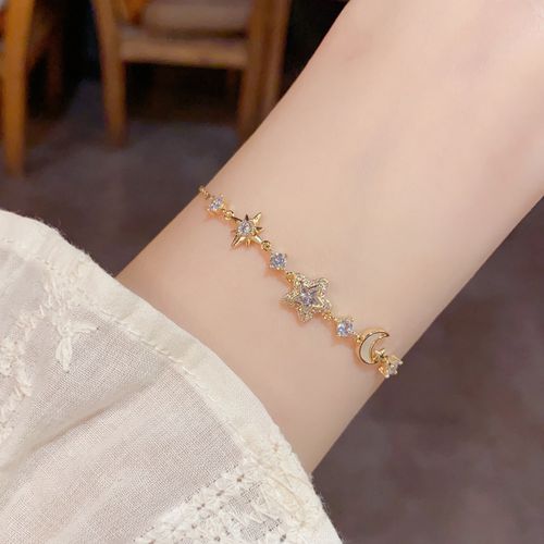 New Fashion Sweet Rhinestone Star and Moon Bracelet – Sparkling Minimalist Jewelry with Unique and Elegant Design