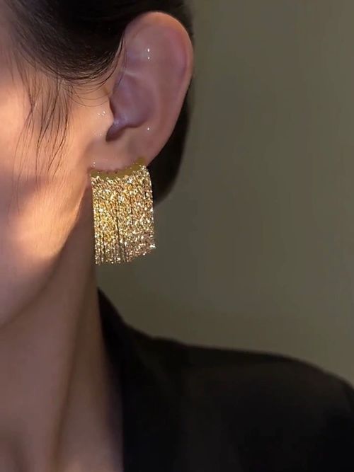 925 Silver Post Unique Metal Arc Tassel Stud Earrings for Women – Fashionable and Elegant Boutique Design