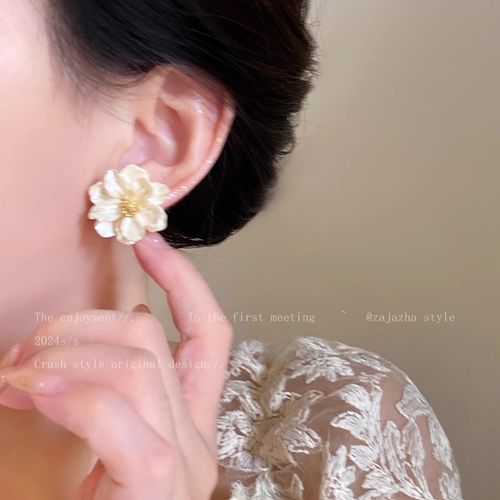 Super fairy camellia flower earrings for women high-end fashion all-match earrings