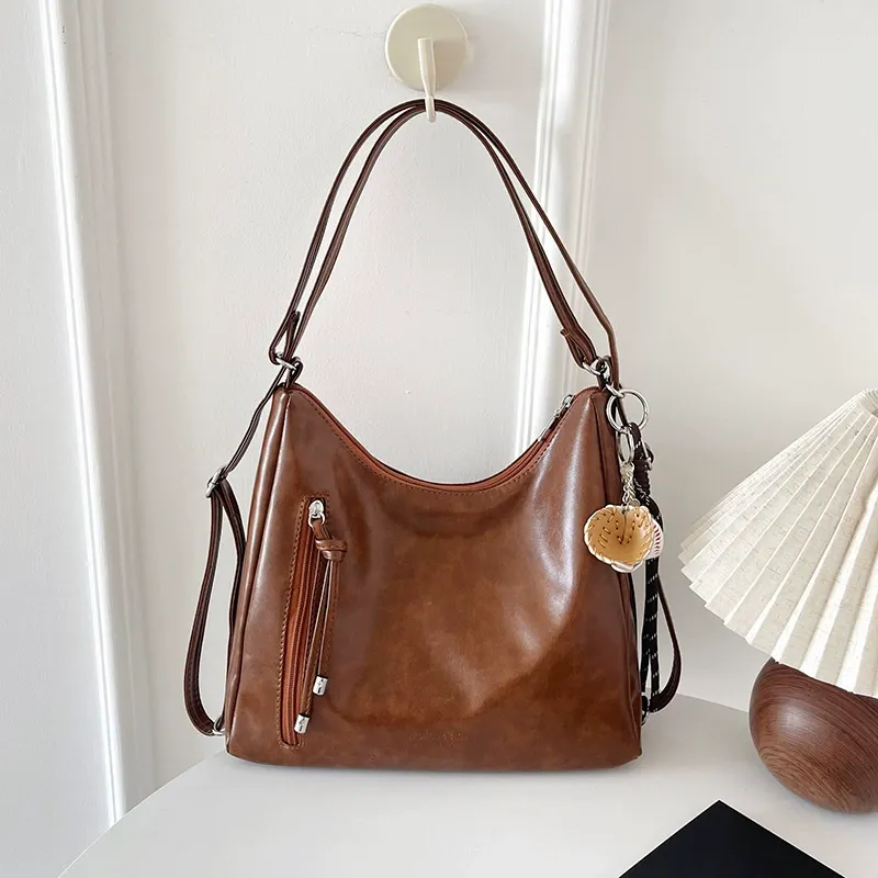 Brown Side Pocket Shoulder Bag Tote