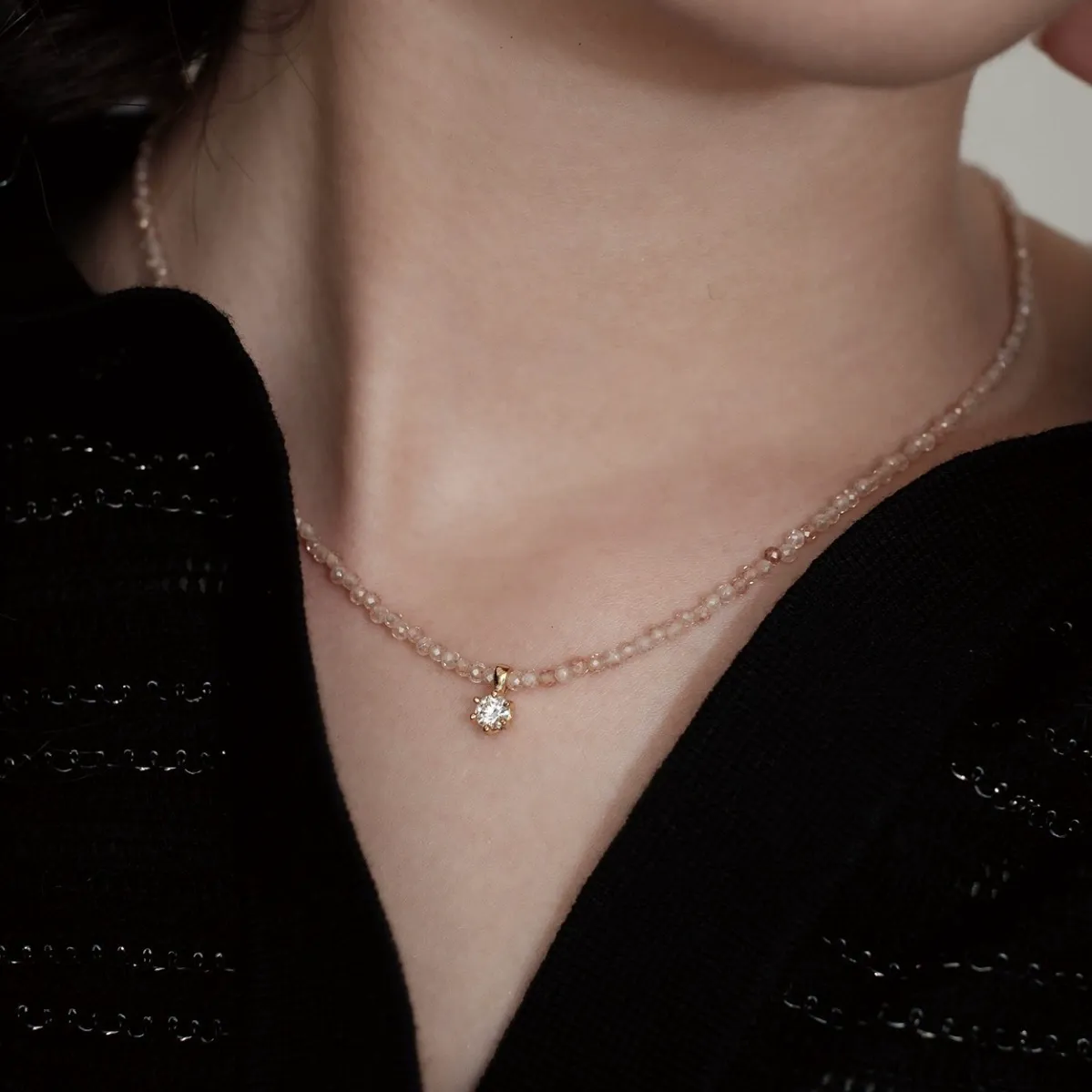 Phantom of the Opera-Inspired Exquisite Champagne Crystal Sterling Silver Necklace