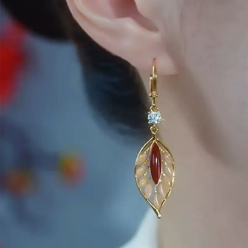 2025 New Hot-Selling Red Leaf Earrings – Light Luxury Design with Elegant Premium Feel