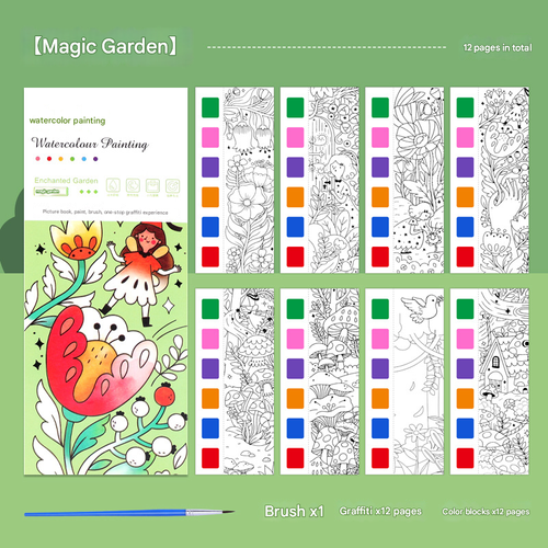 Children is Watercolor Coloring Book with Built-In Paints ——Magic Garden