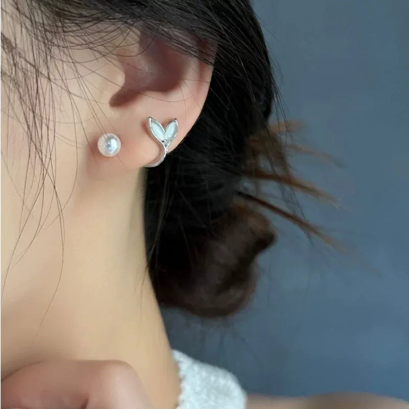 Cat's Eye Opal Fishtail Pearl Earrings