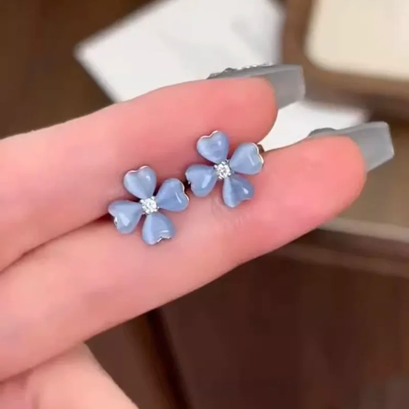 Blue Four-Leaf Clover Earrings